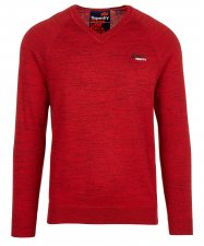 Pull col V regular fit en coton Rouge