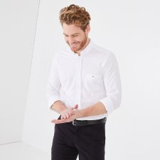 Chemise slim fit blanche en piqu  de coton