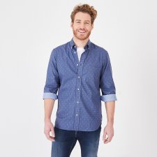Chemise bleue en jacquard de coton   pois