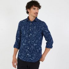 Chemise bleue en coton   motif exotique