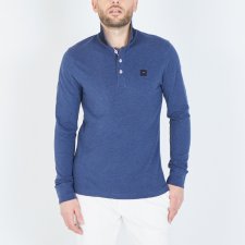 Polo   manches longues en coton piqu  bleu fonc