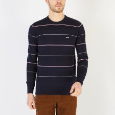 Pull   rayures et jeu de maille marine