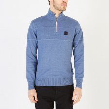 Pull jeu de maille bleu clair   col zipp