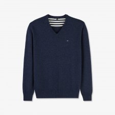Pull en maille   col V bleu fonc