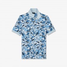 Polo bleu clair en coton piqu  imprim  fleurs