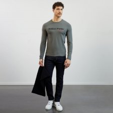 T shirt gris manches longues   inscriptions flock