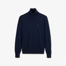 Pull bleu fonc  en laine   col roul