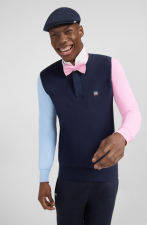 Pull colorblock marine   col polo en coton