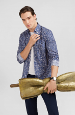 Chemise bleu marine   micro motif fleurie