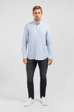 Chemise unie bleu clair en lin