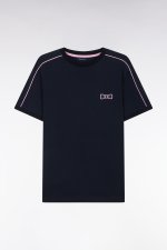 T shirt en coton marine   passepoil et broderie