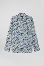 Chemise en popeline de coton grise imprim  floral