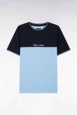 T shirt brod  en coton bicolore ciel coupe droite