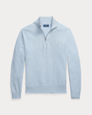 Pull demi zipp  en coton piqu   ciel