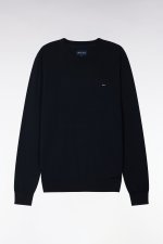 Pull col rond en coton et soie m lang s marine