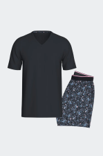 Pyjama court en coton marine short imprim