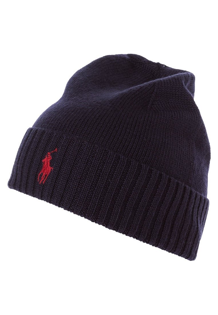 RALPH LAUREN Bonnet retour marine logo rouge ...