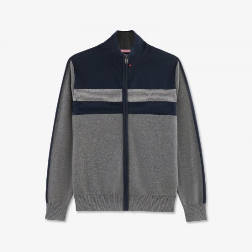 Cardigan gris zipp en coton textur color-block