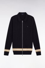 Cardigan zipp� � torsade en coton marine