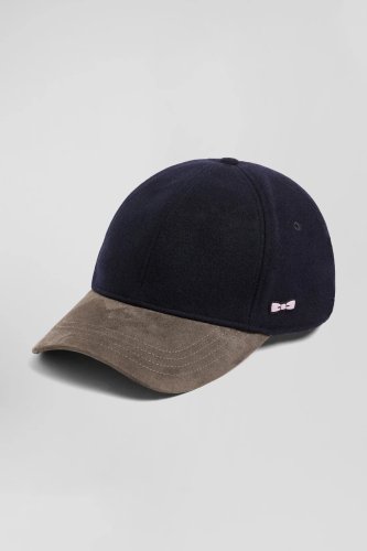 Casquette en feutre de laine marine et marron