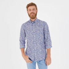 Chemise bleue en popeline de coton  motif fleuri 