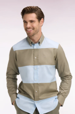 Chemise en coton � rayures rugby beige et ciel