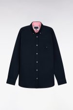 Chemise en coton pinpoint marine d�tails roses