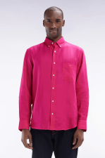 Chemise en lin fushia unie coupe droite