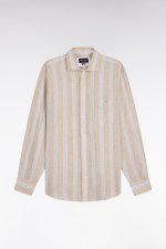 Chemise en lin gris clair � rayures b�tons