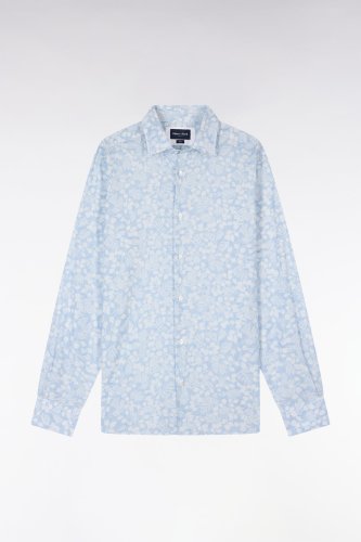 Chemise en popeline de coton bleu ciel micromotifs