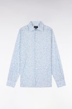 Chemise en popeline de coton bleu ciel micromotifs