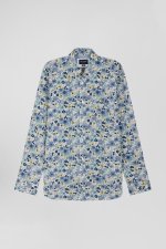 Chemise en popeline de coton grise imprim floral