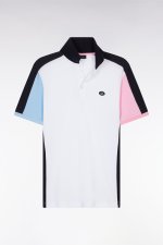 Polo  manches courtes colorblock en coton blanc