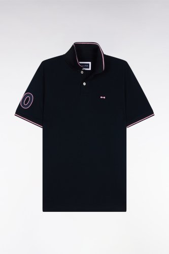 Polo � manches courtes en coton marine brod�