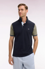 Polo � manches courtes en coton marine et kaki