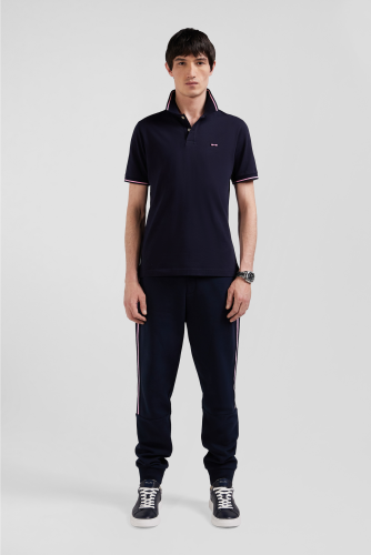 Polo manches courtes en coton stretch bleu marine