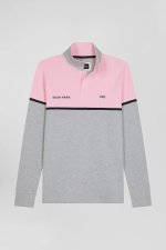 Polo manches longues bicolore en piqu coton rose 