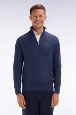 Pull col camionneur en coton nid d'abeille marine