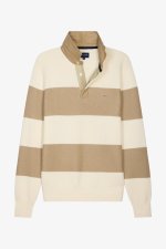 Pull col maillot ray� en coton �cru et beige