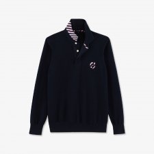 Pull col polo marine broderie sur col