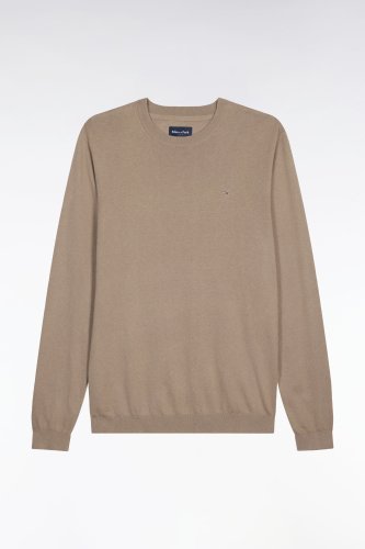 Pull col rond en coton et soie m�lang�s beige