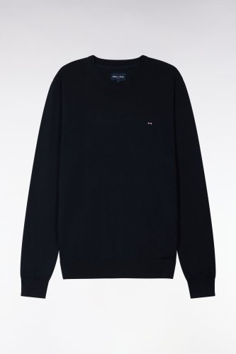 Pull col rond en coton et soie m�lang�s marine