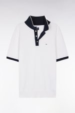 Pull manches courtes  col polo en coton blanc