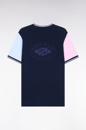 T-shirt � manches courtes en coton tricolore brod�