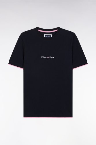 T-shirt brod coton marine  effet superposition