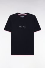T-shirt brod coton marine  effet superposition