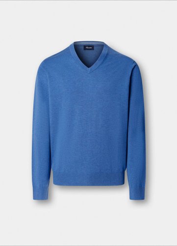 pull col v en coton-soie bleu jean