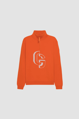 Pull LEWIS col zipp� maille jacquard Deep Orange