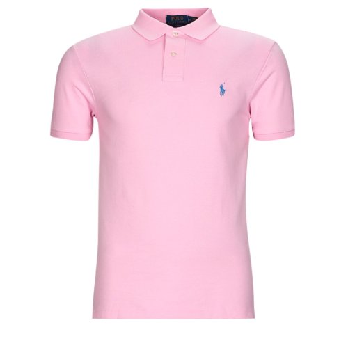 Polo rose slim fit logo bleu