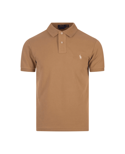 Polo Slim Fit beige logo blanc